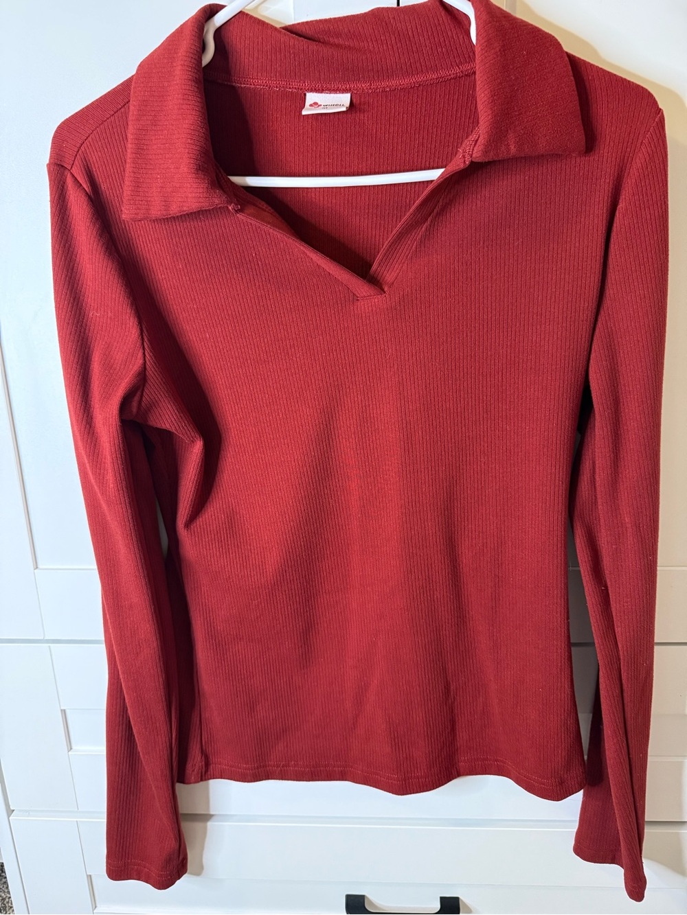 Women’s Long-Sleeve Ribbed Polo Top - Red